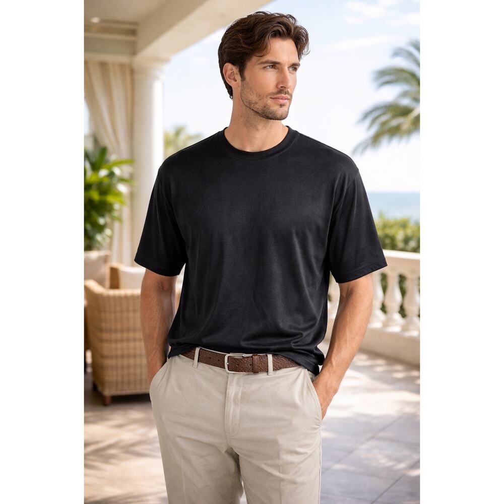 Mens Pronto UOMO 100% Silk short sleeve Tshirt/sweater lightweight knit Sz L